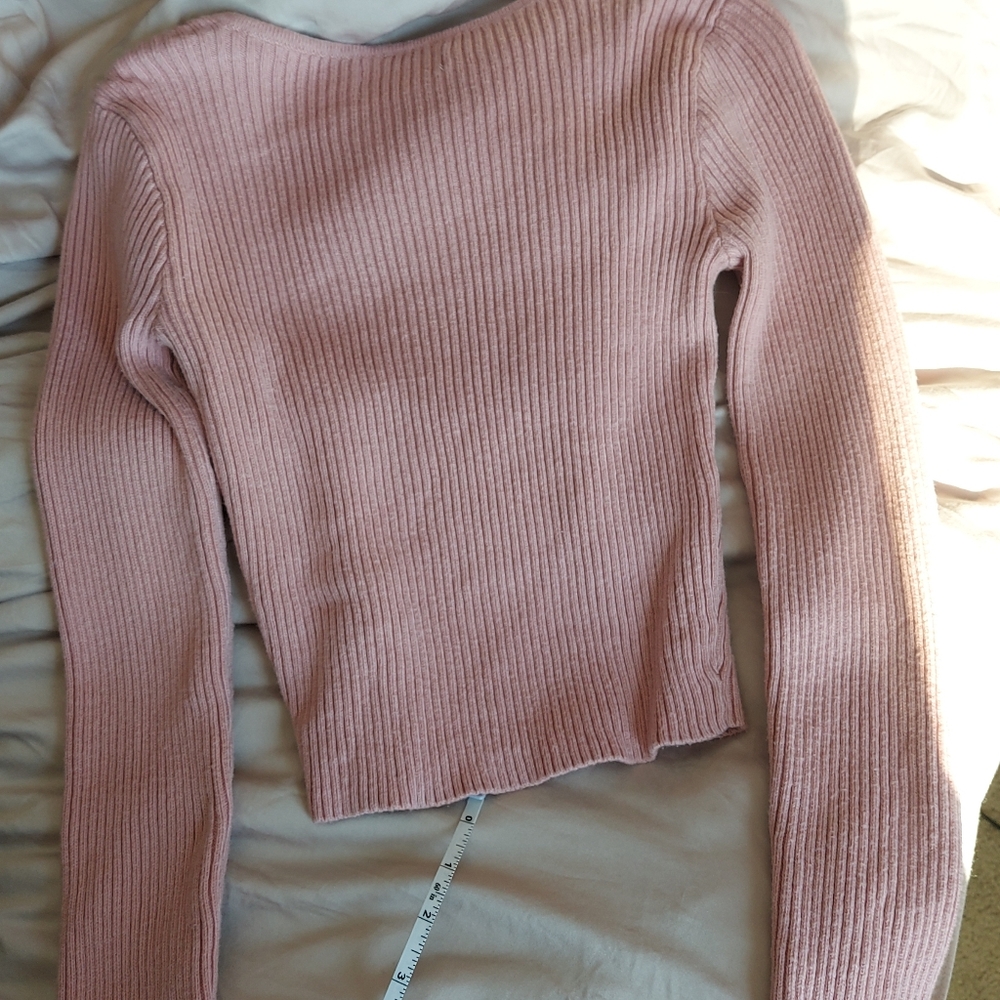 Super soft and cozy Hollister bustier style long sleeve pink crop top size small - Picture 4 of 5
